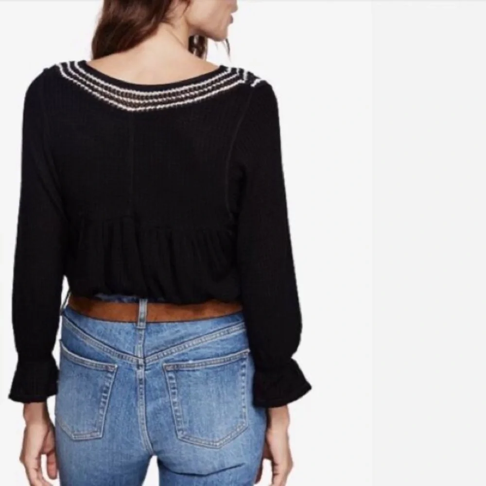 Free People Soulmate Waffle Knit Crochet Boho Top